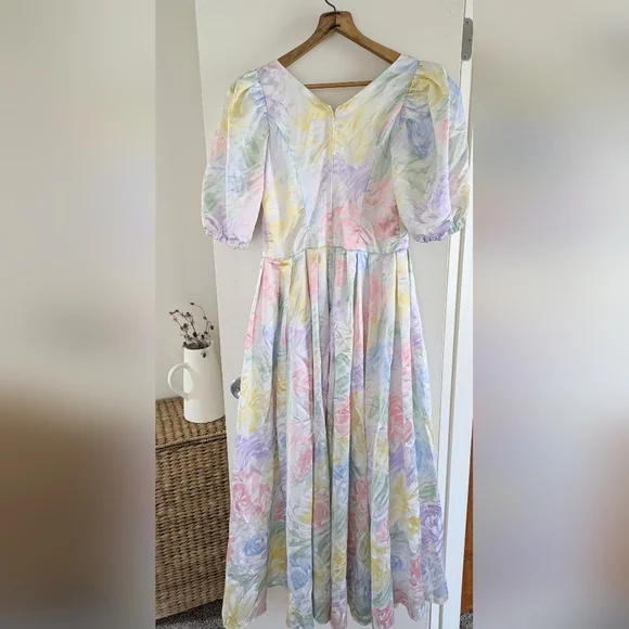 Handmade OOAK Vintage Floral Pastel Impressionist Maxi Dress - Picture 11 of 15